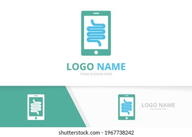 Vector intestine and device logo combination. Colon and phone logotype design template.
