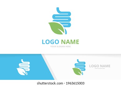 Vector intestine and leaf logo combination. Unique organic colon logotype design template.