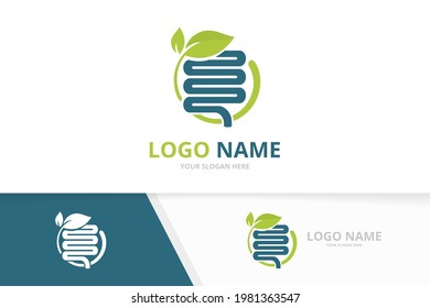 Vector intestine and leaves logo. Unique digestion logotype design template.