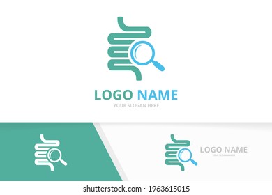 Combinación de intestino vector y logotipo de la lupa. Plantilla de diseño de logotipo de colores y lupa de vidrio.