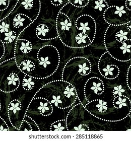 Vector intricate pattern of flowers in a green colors