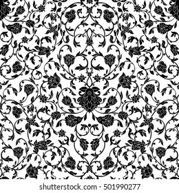 Vector intricate seamless pattern Eastern style on white background. Ornate element for design.Monochrome line art ornamental decoration for wedding invitations and greeting cards