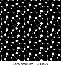 Vector inverse molecule monochrome design. Repetition lines dots pattern. Simple grid mesh print. Texture cosmic mosaic