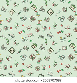 Vector Investing and Trading concept colored seamless pattern with Candlestick Formation signs
