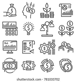 Vector Investment Icon Set In Thin Line Style On White Background