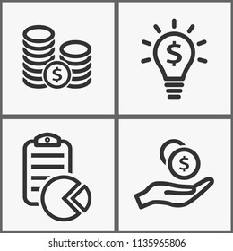 Vector investments money icons set - financial invest illustration isolated on white. Simple pictogram for graphic and web design.