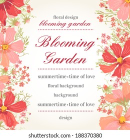 Vector invitation with abstract flowers on a white background.