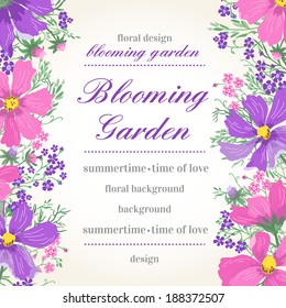 Vector invitation with abstract flowers on a white background.