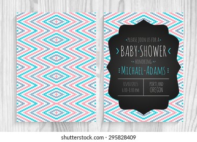 Vector invitation to the Baby Shower. Aztec tribal pattern