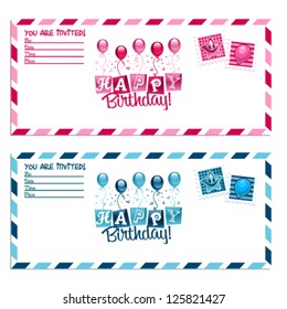 Vector invitation birthday party envelopes.