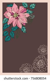 Vector invitation of blossoms and fresh branches. Greeting card template in wedding style. Floral composition for book covers, design, graphic art, poster, printing and calendar. Place for text. 

