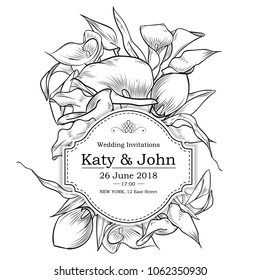 Vector invitation with callas flowers