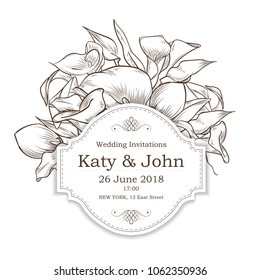 Vector invitation with callas flowers