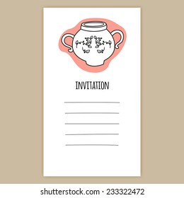 Vector Invitation Card, Birthday Card, Celebration Card, Post Card with Cute Simple Illustrations