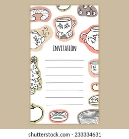 Vector Invitation Card, Birthday Card, Celebration Card, Post Card with Cute Simple Illustrations
