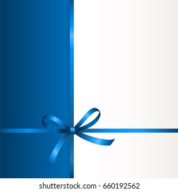 Vector Invitation card with blue holiday ribbon and bow. Gift Voucher Template  with  place for text.