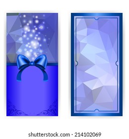 Vector invitation card with bow on blue background, place for text
