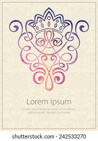 Vector invitation card with damask element. Calligraphic style design.