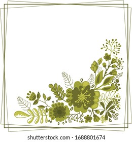 vector invitation card design with green hand drawn flowers