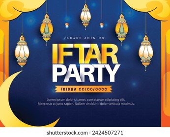 
Vector Invitation Card design for Iftar party with lights and party background.
