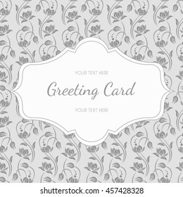 Vector invitation card with elegant grey flowers and curved stems