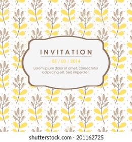 Vector invitation card with floral elements. Invitation template with barberries on the doted background with paint splashes