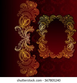 Vector invitation card with frame and  filigree hand-drawing ornaments for design