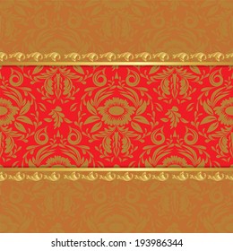 vector invitation card with gold damask ornament and shiny design decoration