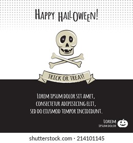 Vector invitation card for Halloween Party with smiley skull and bones
