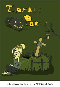 Vector invitation card for Halloween. Zombie party.