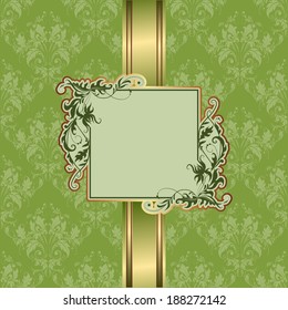 Vector invitation card on green seamless background, place for text