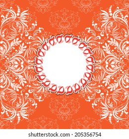 Vector invitation card on seamless background with lace ornate, place for text