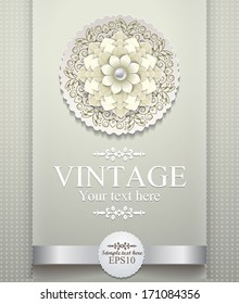 Vector invitation card with ornamental round lace 