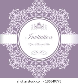 Vector invitation card with ornamental round lace with damask and arabesque elements. 