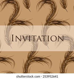 Vector invitation card with peacock feather. Wallpaper seamless.  Format eps10.