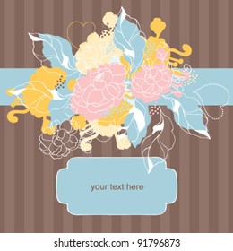 Vector invitation card with peony flower design and text frame