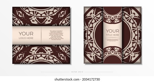 Vector invitation card with place for your text and abstract patterns. Luxurious Ready-to-Print Beige Color Card Design with Mandala Patterns.