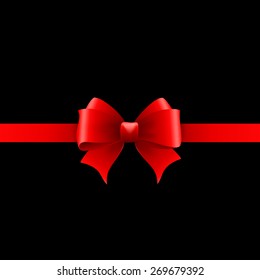 Vector Invitation card with red holiday ribbon and bow on black background