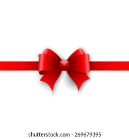 Vector Invitation card with red holiday ribbon and bow isolated on white background