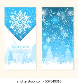 Vector invitation card with snowflakes. Happy New Year & Merry Christmas invitation card. Nice template for your designs. 