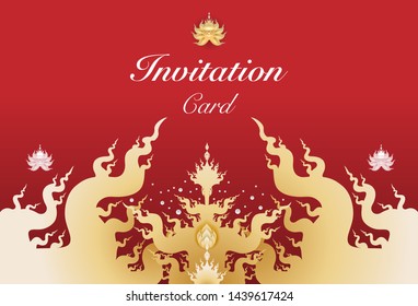 Vector of invitation card template, background and frame border. Thai contemporary art vintage illustration design