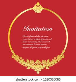 Vector of invitation card template, background and frame border. Thai art style floral vintage illustration design