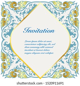 Vector of invitation card template, background and frame border. Thai art style floral vintage illustration design