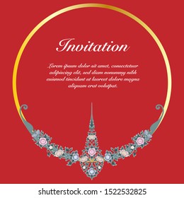 Vector of invitation card template, background and frame border. Thai art style floral vintage illustration design