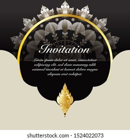 Vector of invitation card template, background and frame border. Thai art style floral vintage illustration design