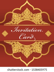 Vector of invitation card template, background and frame border. Thai art style floral vintage illustration design