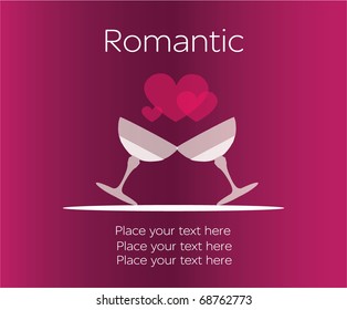 Vector invitation card with two glasses and a heart, symbolizing love and understanding