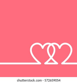 Vector invitation card for Valentine Day with copy space. Flat line art hearts couple