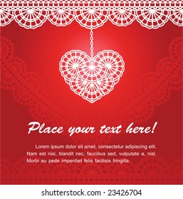 tarjeta de invitación vectorial con corazón de encaje blanco