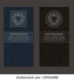 Vector invitation, cards with ethnic arabesque elements. Arabesque style design. Elegant floral abstract ornaments. Front and back side of card. Business cards. eps10